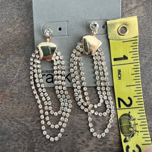 🍭6/$30 New Nordstrom Metallic Gold Tone Rhinestone Studded Dangle Post Earrings - Picture 3 of 4